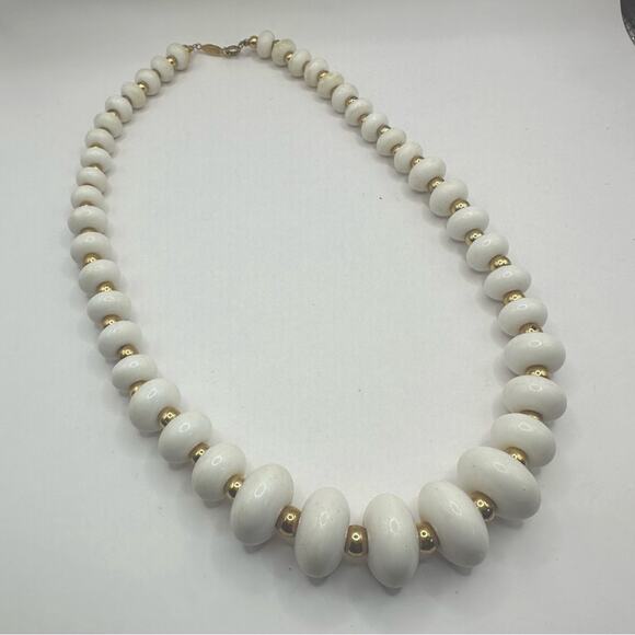 Napier Signed Vintage White Lucite Disc with Gold Spacers Choker Necklace - Picture 1 of 10